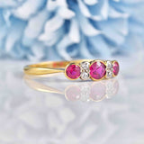 Ellibelle Jewellery Art Deco Synthetic Ruby & Old Cut Diamond 18ct Gold Bezel Ring