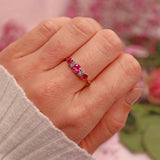 Ellibelle Jewellery Art Deco Synthetic Ruby & Old Cut Diamond 18ct Gold Bezel Ring