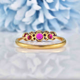Ellibelle Jewellery Art Deco Synthetic Ruby & Old Cut Diamond 18ct Gold Bezel Ring