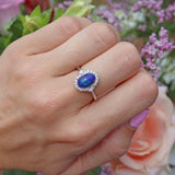 Ellibelle Jewellery Black Opal & Diamond Platinum Cluster Engagement Ring