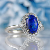 Ellibelle Jewellery Black Opal & Diamond Platinum Cluster Engagement Ring