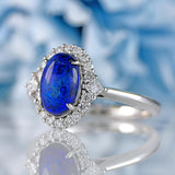 Ellibelle Jewellery Black Opal & Diamond Platinum Cluster Engagement Ring