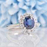 Ellibelle Jewellery Blue Sapphire & Diamond Platinum Cluster Engagement Ring (1.53ct)
