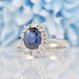 Ellibelle Jewellery Blue Sapphire & Diamond Platinum Cluster Engagement Ring (1.53ct)