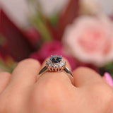 Ellibelle Jewellery Blue Sapphire & Diamond Platinum Cluster Engagement Ring (1.53ct)