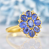 Ellibelle Jewellery Blue Sapphire & Diamond Yellow Gold Flower Cluster Ring
