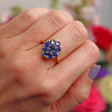 Ellibelle Jewellery Blue Sapphire & Diamond Yellow Gold Flower Cluster Ring