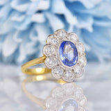 Ellibelle Jewellery Ceylon Sapphire & Diamond 18ct Gold Daisy Cluster Engagement Ring