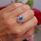 Ellibelle Jewellery Ceylon Sapphire & Diamond 18ct Gold Daisy Cluster Engagement Ring