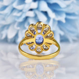 Ellibelle Jewellery Ceylon Sapphire & Diamond 18ct Gold Daisy Cluster Engagement Ring