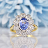 Ellibelle Jewellery Ceylon Sapphire & Diamond 18ct Gold Daisy Cluster Engagement Ring