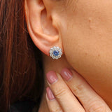 Ellibelle Jewellery Ceylon Sapphire & Diamond 18ct White Gold Daisy Cluster Stud Earrings