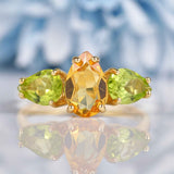 Ellibelle Jewellery Citrine & Peridot 9ct Gold Pear-Shaped Trilogy Ring
