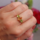 Ellibelle Jewellery Citrine & Peridot 9ct Gold Pear-Shaped Trilogy Ring