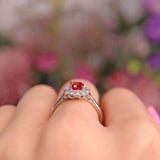 Ellibelle Jewellery Cushion-Shaped Ruby & Diamond Platinum Engagement Ring
