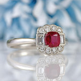 Ellibelle Jewellery Cushion-Shaped Ruby & Diamond Platinum Engagement Ring