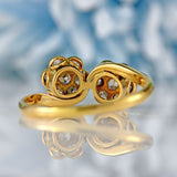Ellibelle Jewellery Edwardian 18ct Gold Diamond Double Daisy Crossover Ring