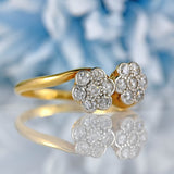 Ellibelle Jewellery Edwardian 18ct Gold Diamond Double Daisy Crossover Ring