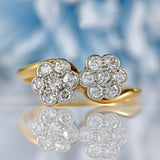 Ellibelle Jewellery Edwardian 18ct Gold Diamond Double Daisy Crossover Ring