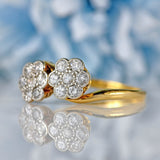Ellibelle Jewellery Edwardian 18ct Gold Diamond Double Daisy Crossover Ring