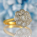 Ellibelle Jewellery Edwardian 18ct Gold & Platinum Diamond Daisy Cluster Ring