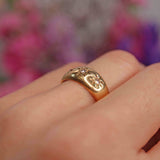 Ellibelle Jewellery Edwardian 1909 Diamond 18ct Gold Three-Stone Starburst Gypsy Ring