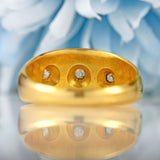 Ellibelle Jewellery Edwardian 1909 Diamond 18ct Gold Three-Stone Starburst Gypsy Ring