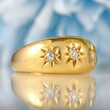 Ellibelle Jewellery Edwardian 1909 Diamond 18ct Gold Three-Stone Starburst Gypsy Ring