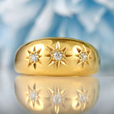 Ellibelle Jewellery Edwardian 1909 Diamond 18ct Gold Three-Stone Starburst Gypsy Ring