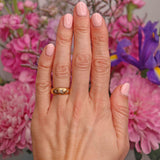 Ellibelle Jewellery Edwardian 1914 Diamond 18ct Gold Three-Stone Starburst Gypsy Ring