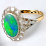 Ellibelle Jewellery Edwardian Black Opal & Diamond 18ct Gold Platinum Cluster Ring