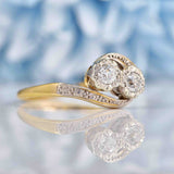 Ellibelle Jewellery Edwardian Diamond 18ct Gold & Platinum Crossover Ring
