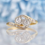 Ellibelle Jewellery Edwardian Diamond 18ct Gold & Platinum Crossover Ring