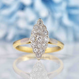 Ellibelle Jewellery Edwardian Diamond 18ct Gold & Platinum Marquise Ring
