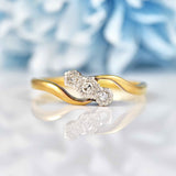 Ellibelle Jewellery Edwardian Diamond 18ct Gold Three-Stone Crossover Ring