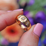 Ellibelle Jewellery Edwardian Diamond 18ct Gold Three-Stone Starburst Gypsy Ring