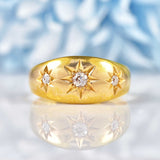 Ellibelle Jewellery Edwardian Diamond 18ct Gold Three-Stone Starburst Gypsy Ring