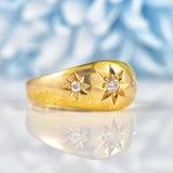 Ellibelle Jewellery Edwardian Diamond 18ct Gold Three-Stone Starburst Gypsy Ring