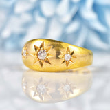 Ellibelle Jewellery Edwardian Diamond 18ct Gold Three-Stone Starburst Gypsy Ring