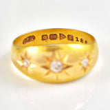Ellibelle Jewellery Edwardian Diamond 18ct Gold Three-Stone Starburst Gypsy Ring