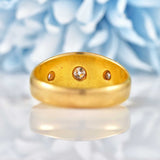 Ellibelle Jewellery Edwardian Diamond 18ct Gold Three-Stone Starburst Gypsy Ring