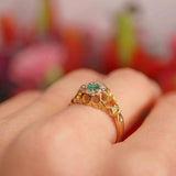Ellibelle Jewellery Edwardian Emerald & Rose-Cut Diamond 18ct Gold Belcher Ring