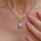 Ellibelle Jewellery Edwardian Opal & Old Cut Diamond Cluster Pendant Necklace