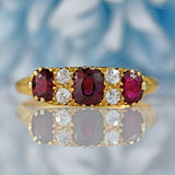 Ellibelle Jewellery Edwardian Ruby & Diamond 18ct Gold Carved Half-Hoop Ring