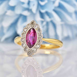 Ellibelle Jewellery Edwardian Ruby & Diamond 18ct Gold Marquise Cluster Ring
