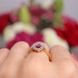 Ellibelle Jewellery Edwardian Ruby & Diamond 18ct Gold Marquise Cluster Ring