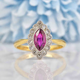 Ellibelle Jewellery Edwardian Ruby & Diamond 18ct Gold Marquise Cluster Ring