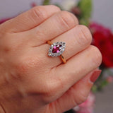 Ellibelle Jewellery Edwardian Ruby & Diamond 18ct Gold Marquise Cluster Ring