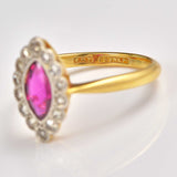 Ellibelle Jewellery Edwardian Ruby & Diamond 18ct Gold Marquise Cluster Ring