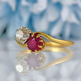 Ellibelle Jewellery Edwardian Ruby & Diamond 18ct Gold 'Toi et Moi' Crossover Ring